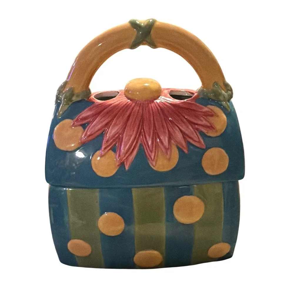 Aroma Decor Ceramic Purse Fragrance Diffuser‎ Whimsical Polka Dot Floral Handbag